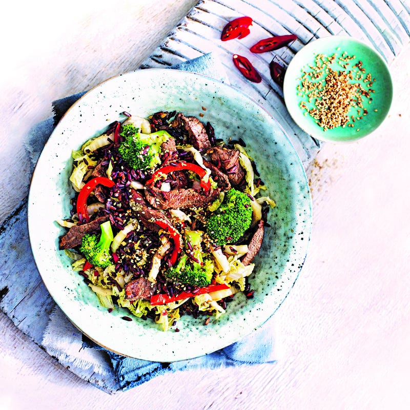 Photo of Lemongrass beef with black rice, broccoli & chilli by WW