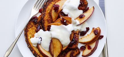 French Toast with Sautéed Pears and Cranberries