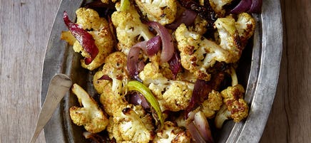 Roasted madras curry cauliflower with raita
