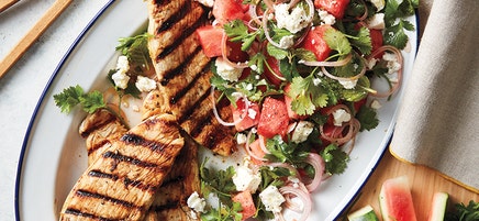 Grilled turkey with watermelon and herb salad