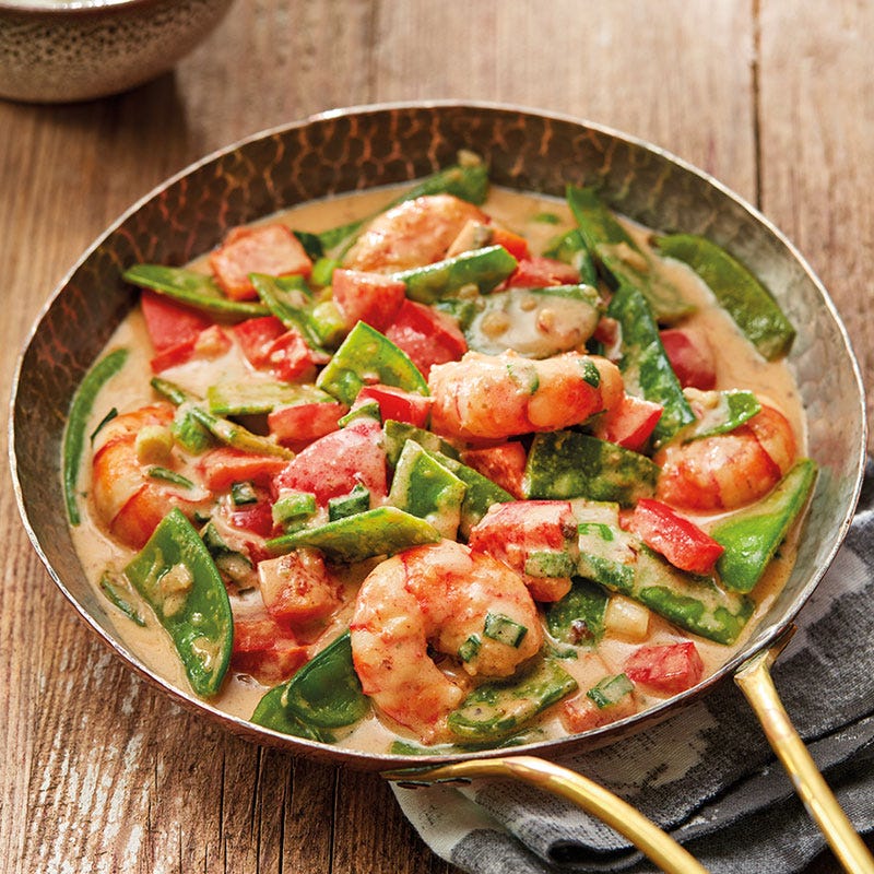 Erdnuss-Kokos-Curry mit feurigen Garnelen