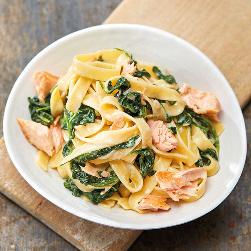Tagliatelle mit Lachs und Spinat
