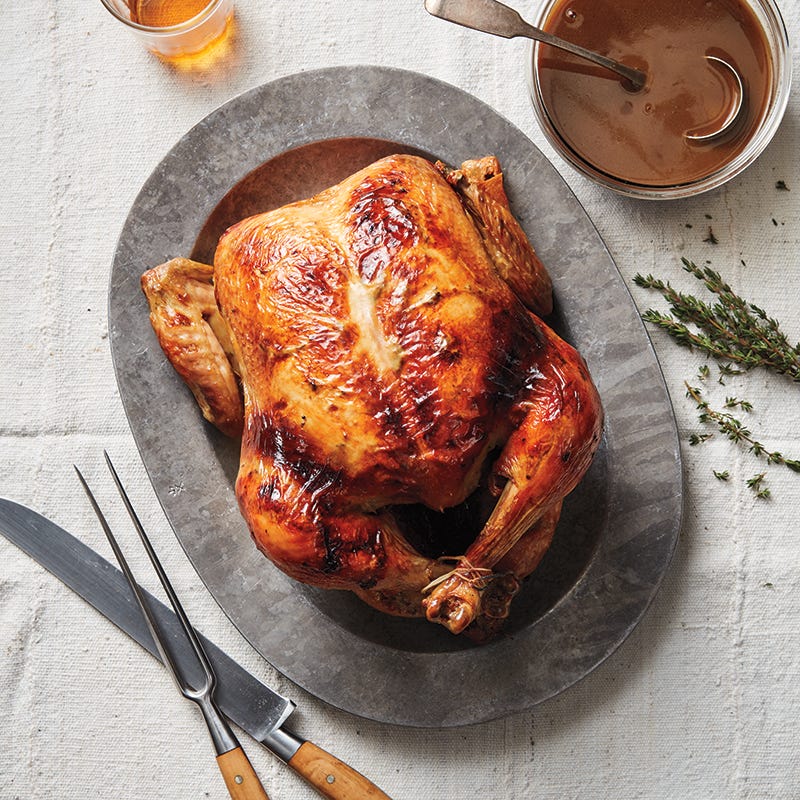 Roast capon with bourbon sauce