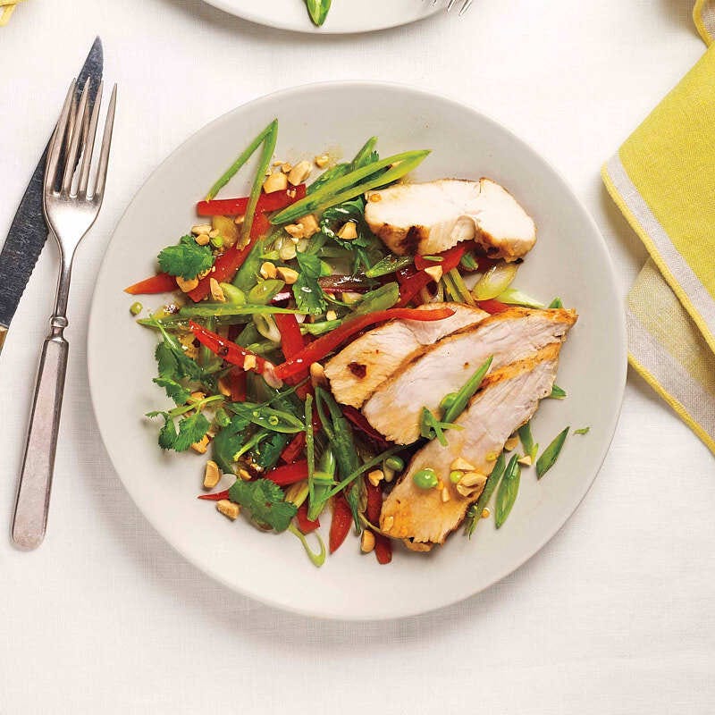 Grilled chicken salad with ginger-honey dressing