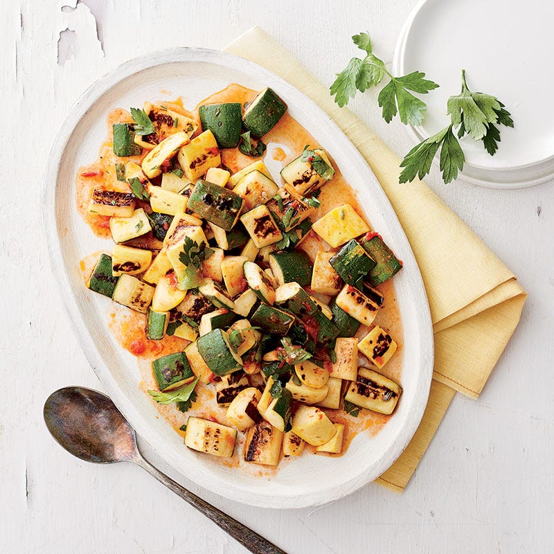 Pan-seared summer squash with spiced lemon vinaigrette