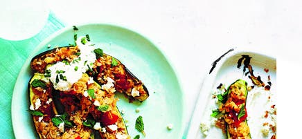 Courgettes stuffed with spiced rice