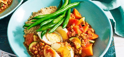 Egg, lentil and sweet potato tagine