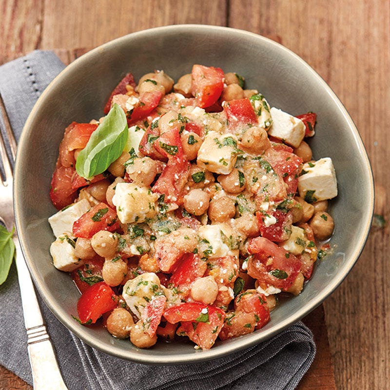 Kichererbsen-Salat mit Tomaten und Feta / Kichererbsen-Salat mit Tomaten und Schafskäse