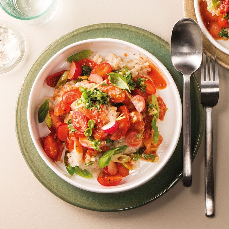 Risotto mit Honig-Radieschen und Basilikumgremolata