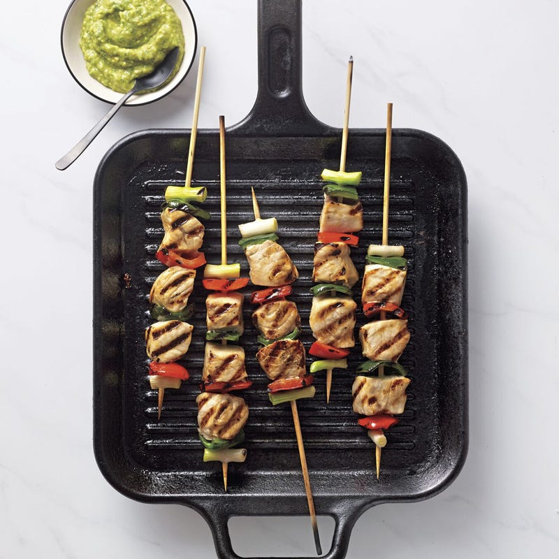 Photo of Swordfish & Veggie Skewers with Creamy Avocado Sauce by WW