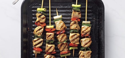 Swordfish & Veggie Skewers with Creamy Avocado Sauce