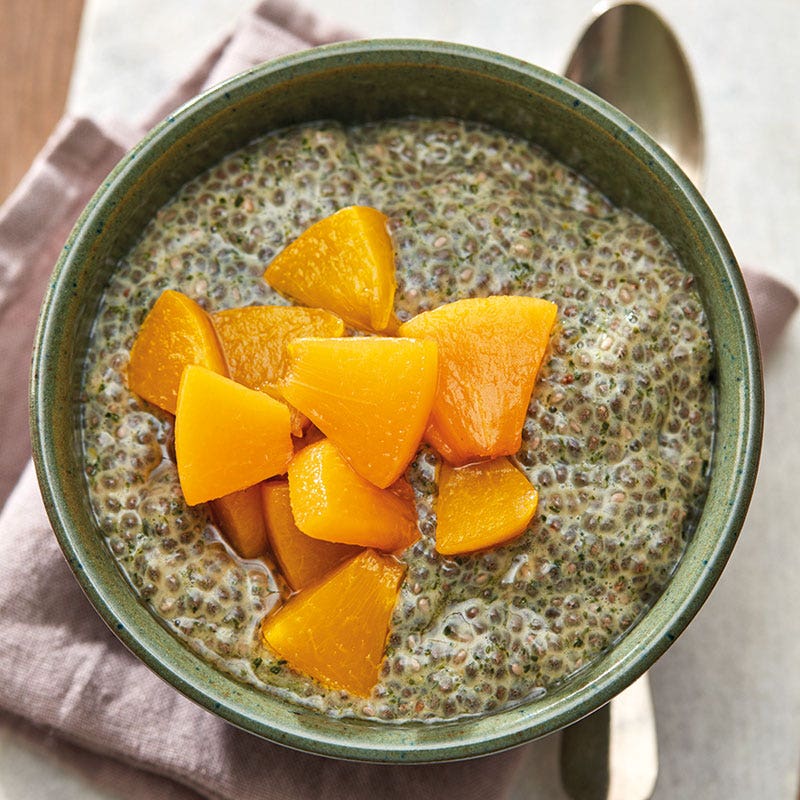 Chia-Minz-Pudding mit Pfirsich