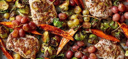 Rosemary Pork with Brussels Sprouts, Sweet Potatoes and Grapes