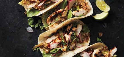 Soft turkey tacos with smoky tomatillo salsa