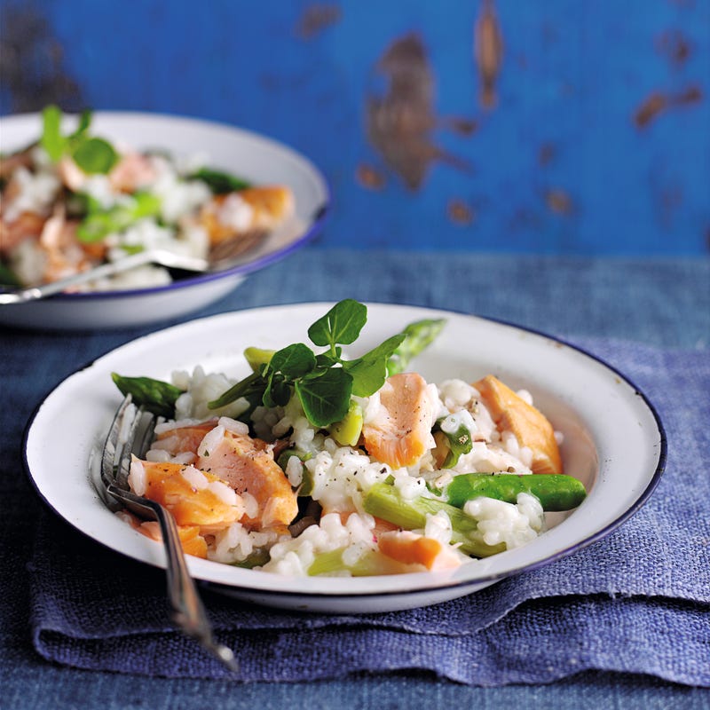 Photo de/du Risotto au saumon fumé à chaud et asperges par WW