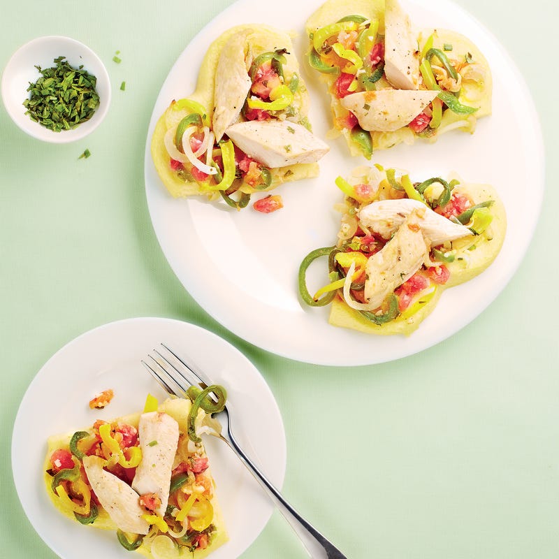 Photo de/du Tarte basquaise au poulet sur fond de polenta par WW