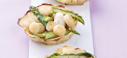 Tartelettes aux asperges vertes et aux noix de pétoncle