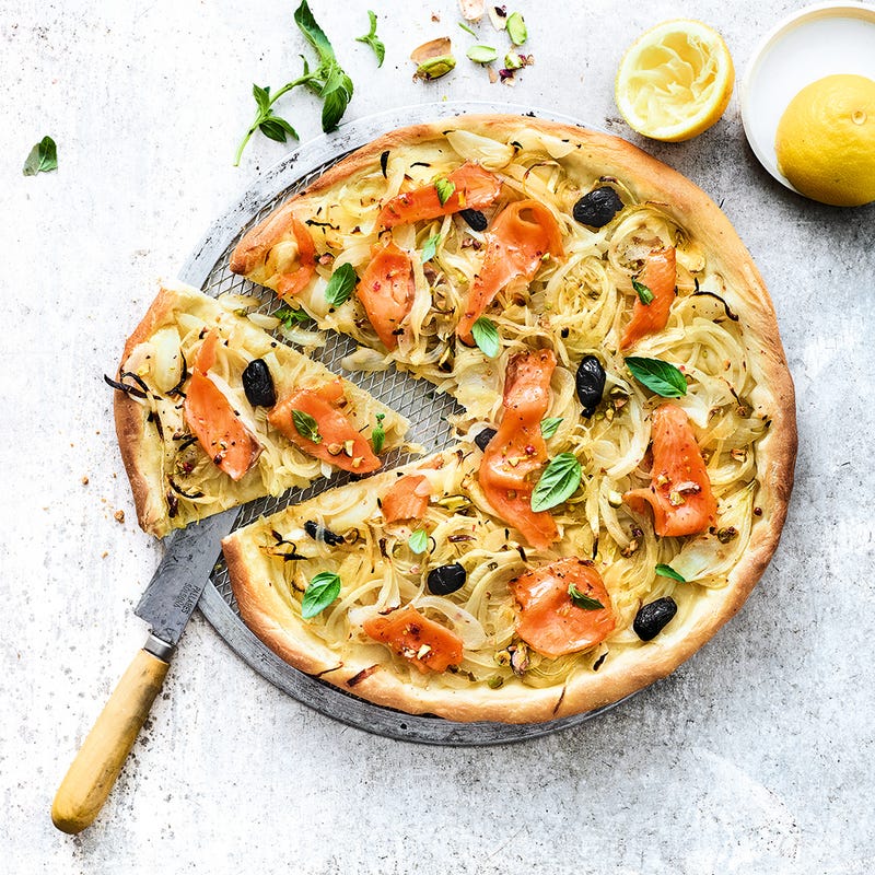 Pizza à la truite fumée