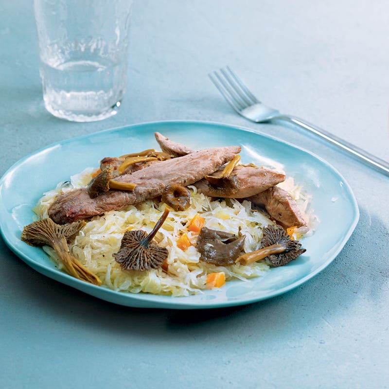 Choucroute forestière aux aiguillettes de canard