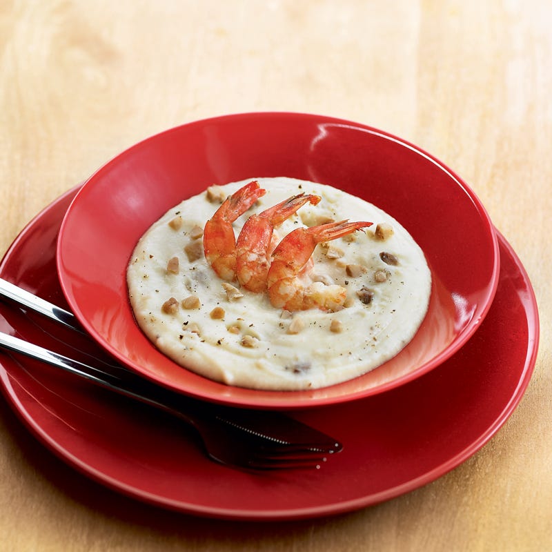 Mousseline de panais et gambas grillées