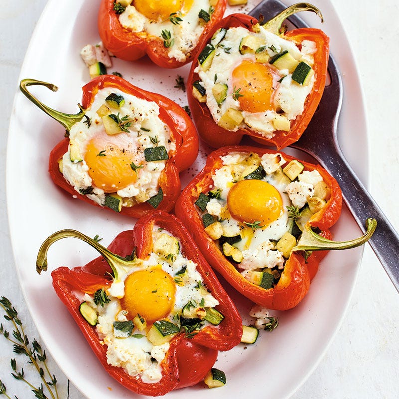Gefüllte Peperoni mit Ei und Fetatopping / Gefüllte Paprika mit Ei und Schafskäsetopping