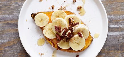 Sweet Potato Toast with Banana, Maple, and Pecans