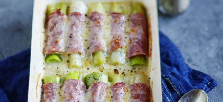 Überbackene Lauch-Schinken-Röllchen