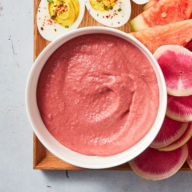 Beet hummus on cucumber rounds