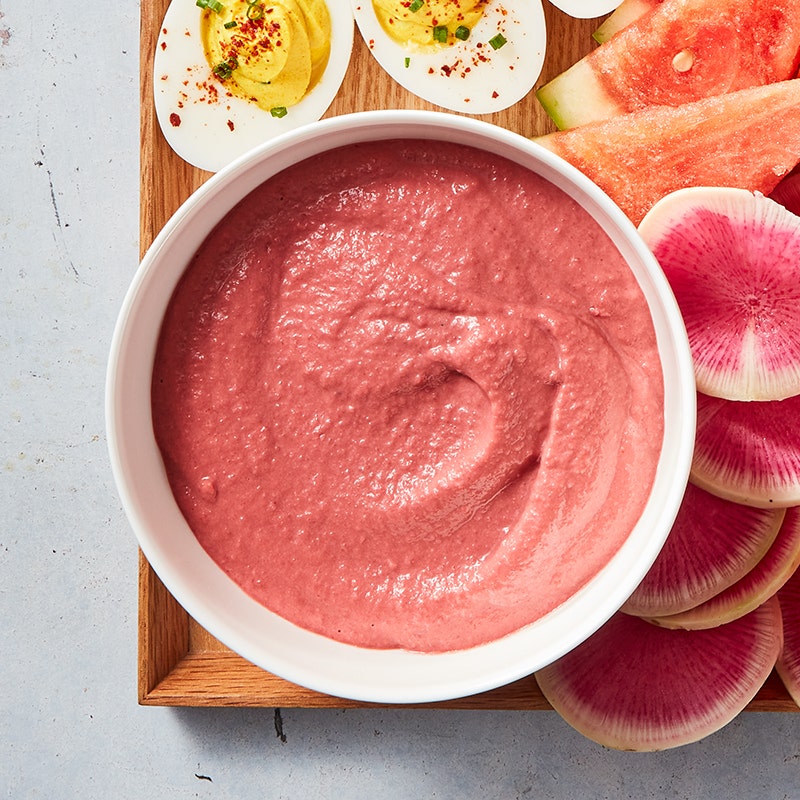 Beet hummus on cucumber rounds