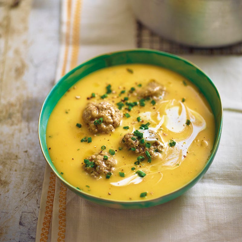 Romige aardappelsoep met gehaktballetjes