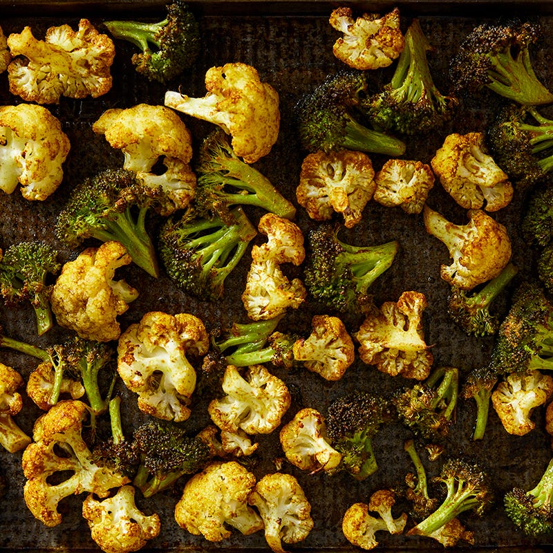 Spicy Roasted Broccoli and Cauliflower Bites