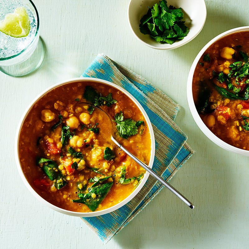 Photo of Curried red lentil-chickpea stew with tomatoes & spinach by WW