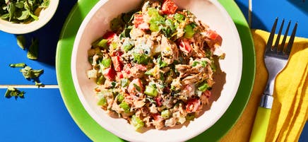 Mediterranean tuna salad with lemon, red pepper, and oregano