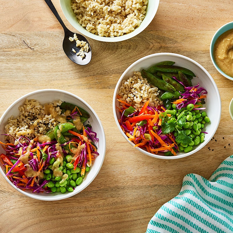 Veggie brown rice bowl with miso-ginger sauce
