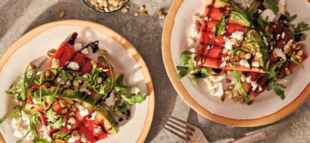 Grilled watermelon and goat cheese salad