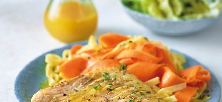 Kabeljauw in sinaasappelsaus met tagliatelle