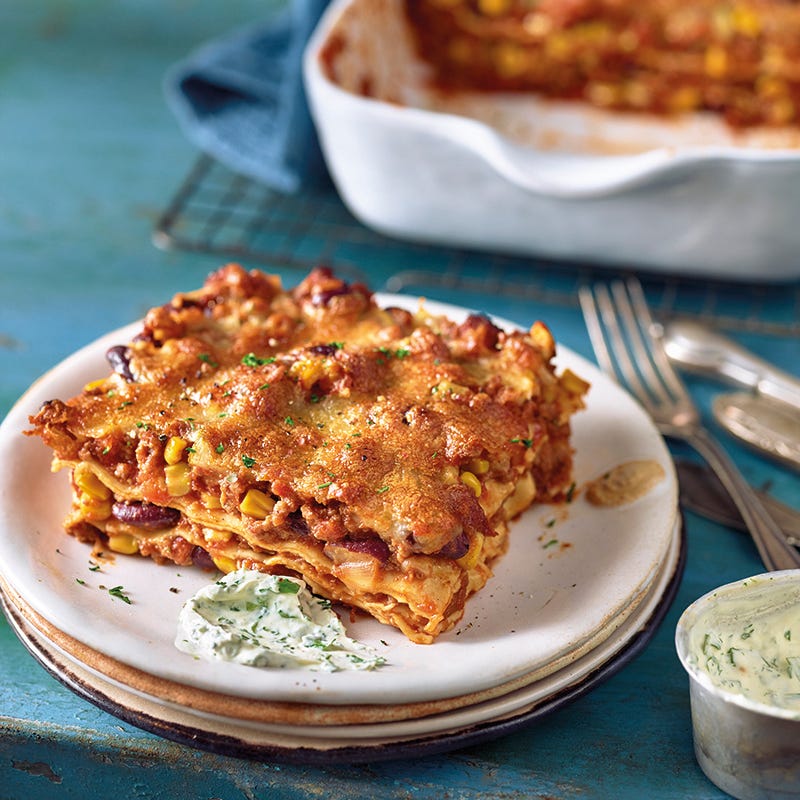 Chili con carne lasagne met sour cream