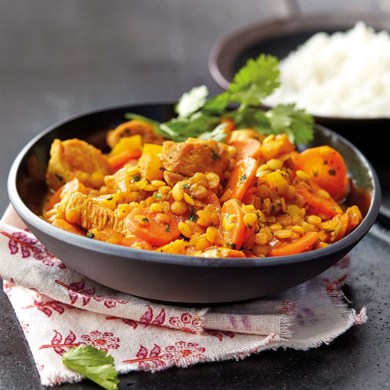 Gelbes Hähnchencurry mit Basmatireis
