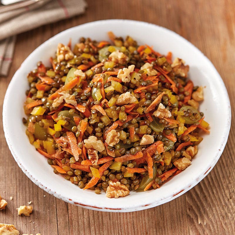 Linsensalat mit Trauben und Walnüssen