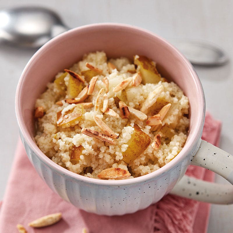 Süßer Couscous mit Vanillebirnen und gerösteten Mandeln