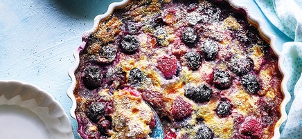 Raspberry, blueberry & cherry clafoutis