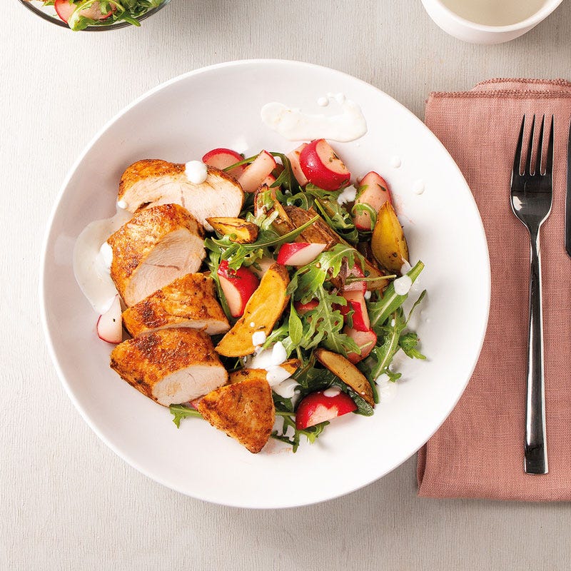 Putenbrust an lauwarmem Kartoffel-Rucola-Salat