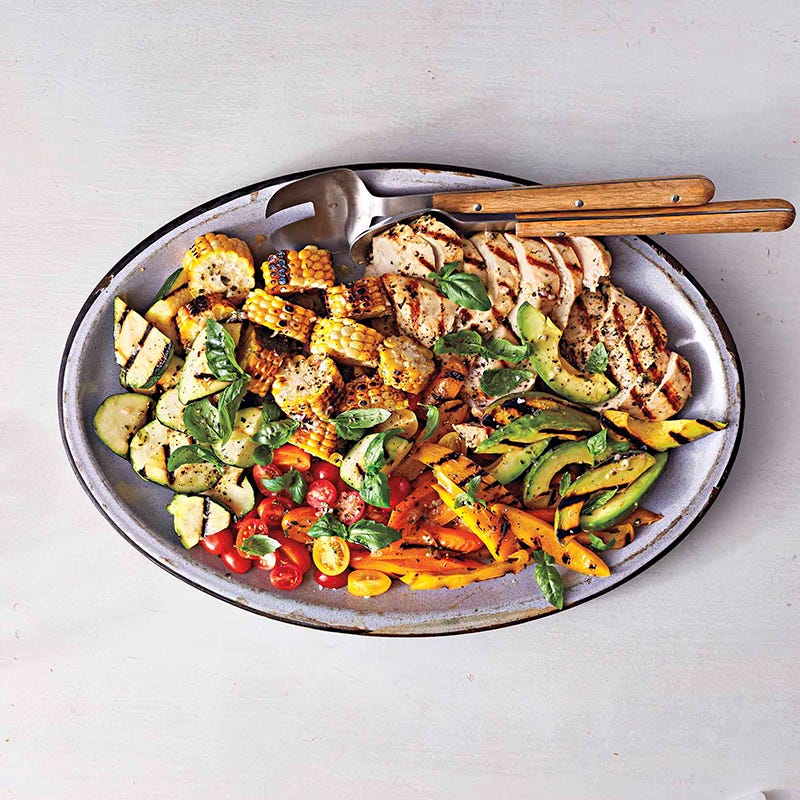 Grilled corn, chicken, & summer vegetable salad