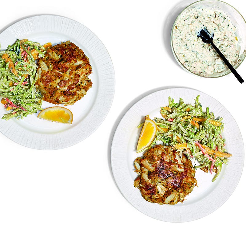 Photo of Lump crab cakes with mango-broccoli slaw and spicy tartar sauce by WW