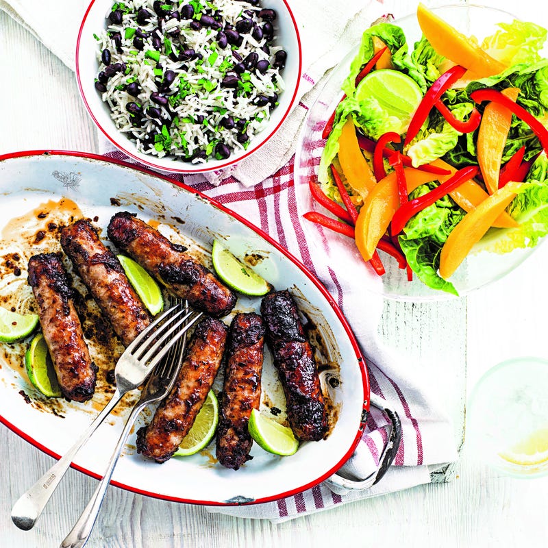 Photo of Jerk sausages with mango salad & rice by WW