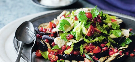 Salade d'aubergines sauce yaourt et fattoush