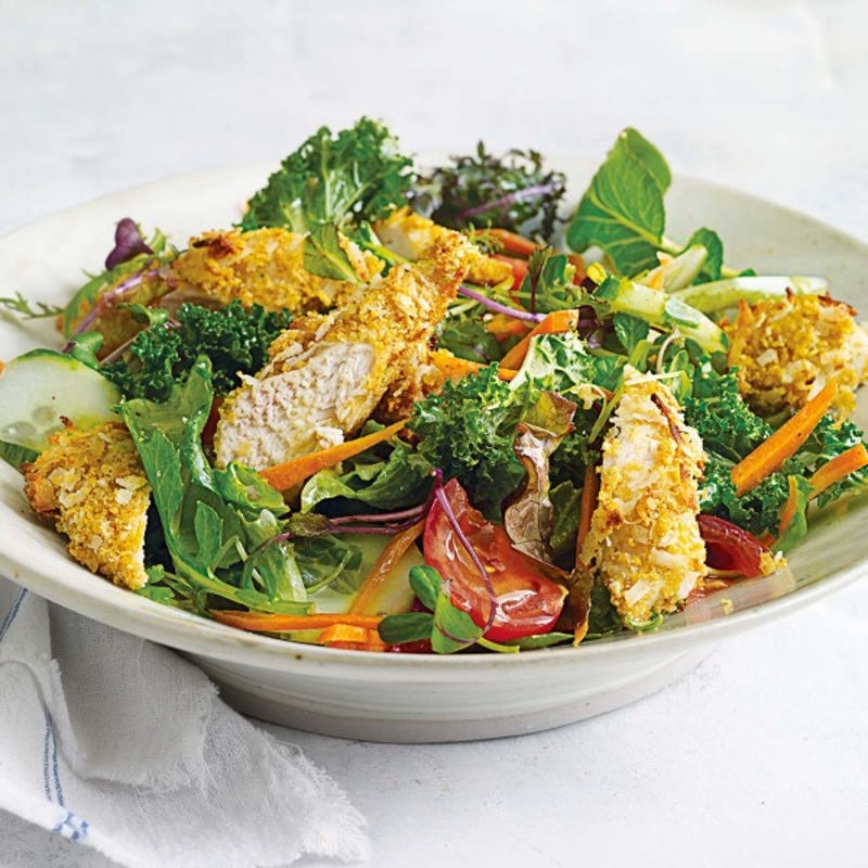 Photo de/du Salade de poulet à la noix de coco avec vinaigrette de moutarde miel chaude par WW