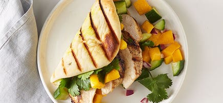 Curry Grilled Chicken Naan Sandwich with Mango Salsa