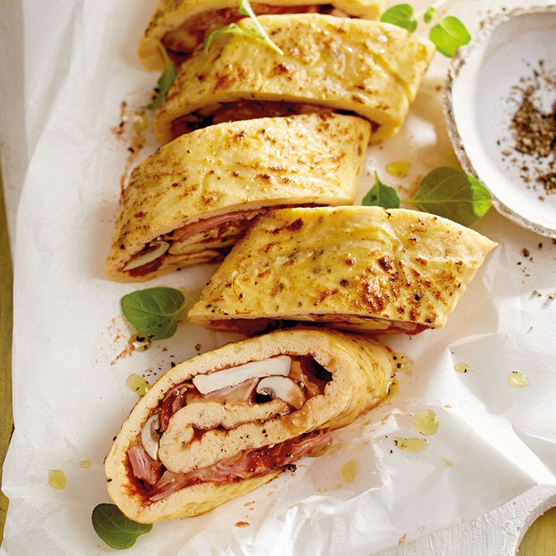 Pizzarolle mit Schinken und Champignons