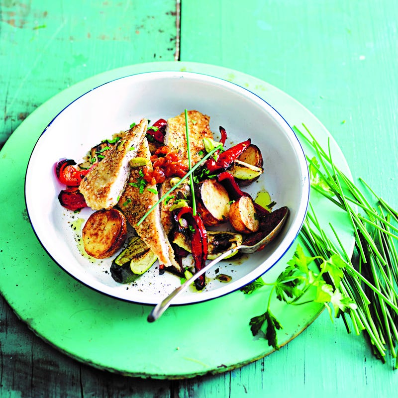 Photo of Pistachio & herb crumbed chicken with quick roasted veg by WW